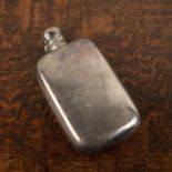 Silver hip flask of plain form, one side engraved with initials, bearing marks for James Dixon &
