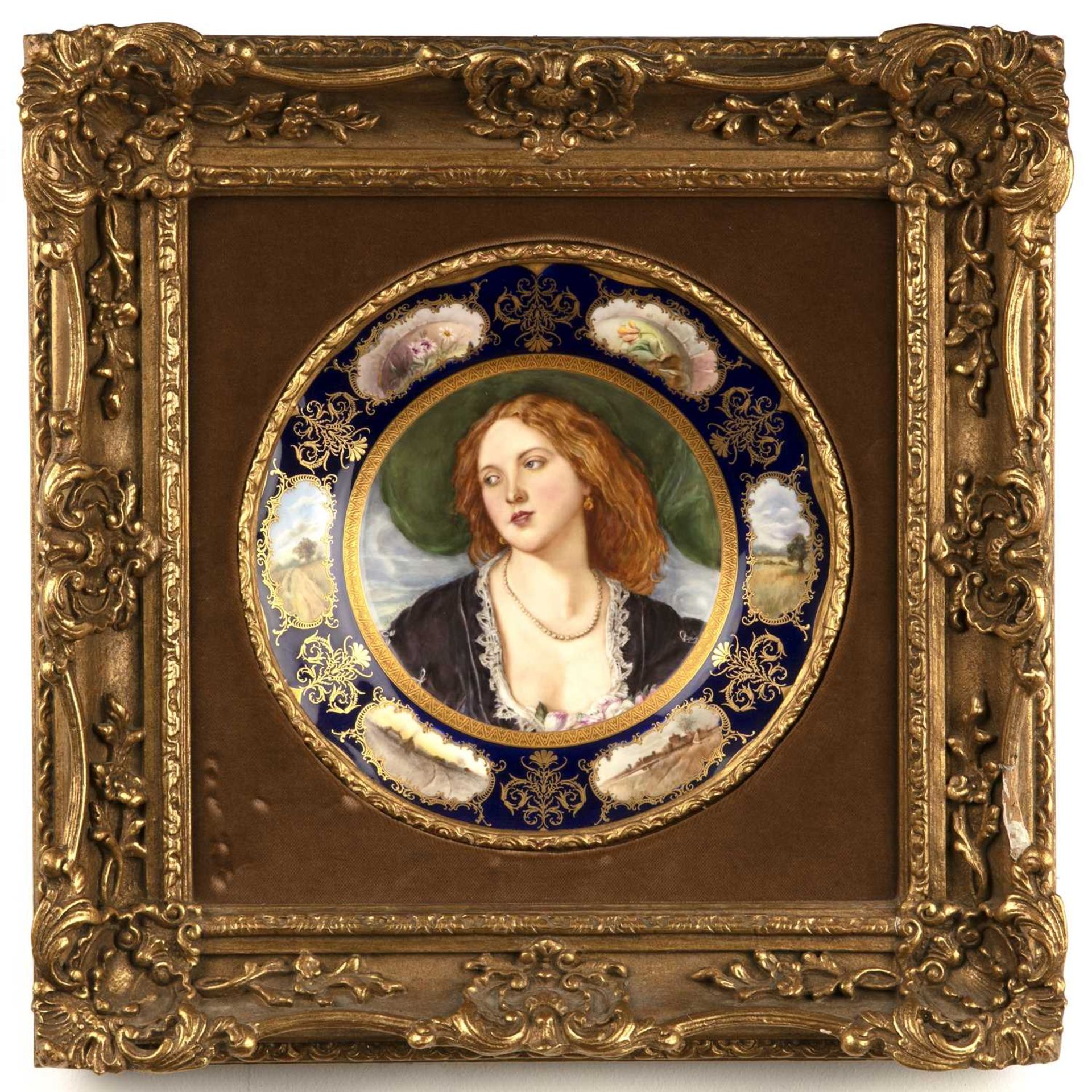 William Hawkins for Royal Worcester Pair of cabinet plates painted with female portraits, with - Image 2 of 7
