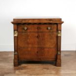 Mahogany chest of drawers French Empire, with three drawers and caryatid pillar sides, 93cm wide x