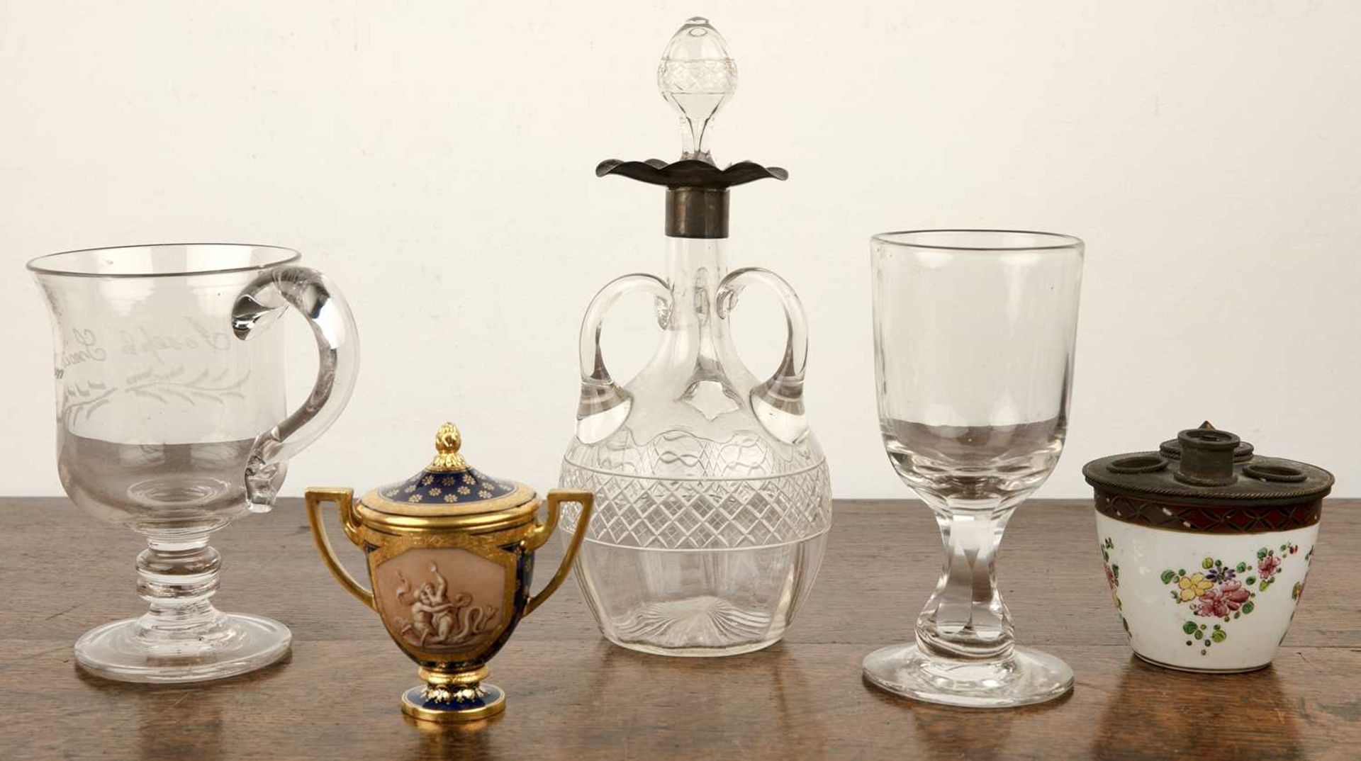 Group of pieces including a glass whisky decanter with a silver rim, 24cm high, a Samson porcelain - Image 2 of 13