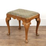 Walnut framed stool 19th Century, with needlepoint drop-in seat on a cabriole legs, 49.5cm wide x
