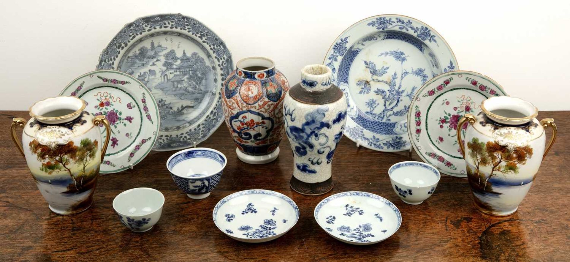 Group of pieces Chinese and Japanese, including an early 19th Century blue and white bowl with