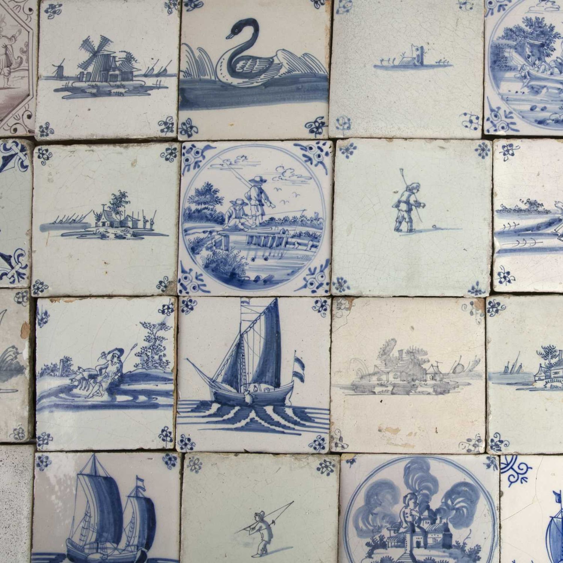 Collection of Delft tiles Dutch, blue and white, depicting various subjects, including two Manganese - Image 2 of 5