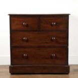 Mahogany chest of two over two drawers Victorian, on a plinth base, with a loose glass top, 90cm