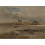 David Cox (1783-1859) 'River landscape', watercolour, signed to the reverse, 20cm x 28.5cm