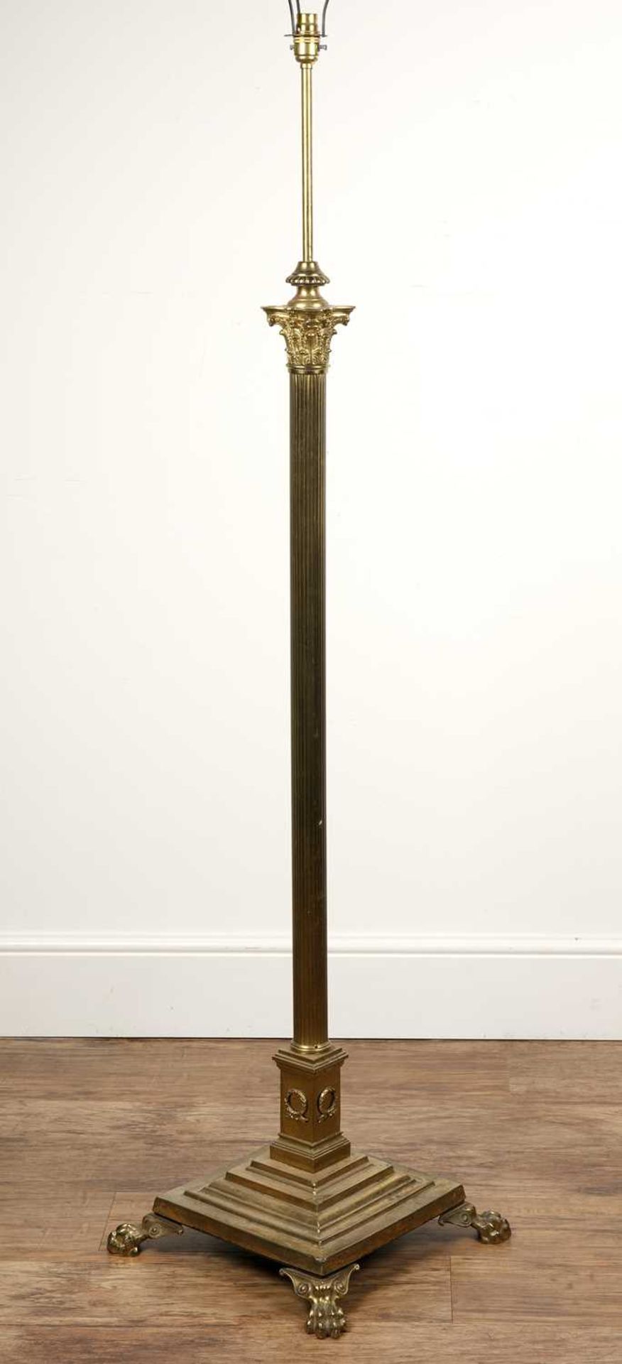Brass Corinthian column standard lamp with a stepped base and claw feet, 153cm highWith various - Image 2 of 3