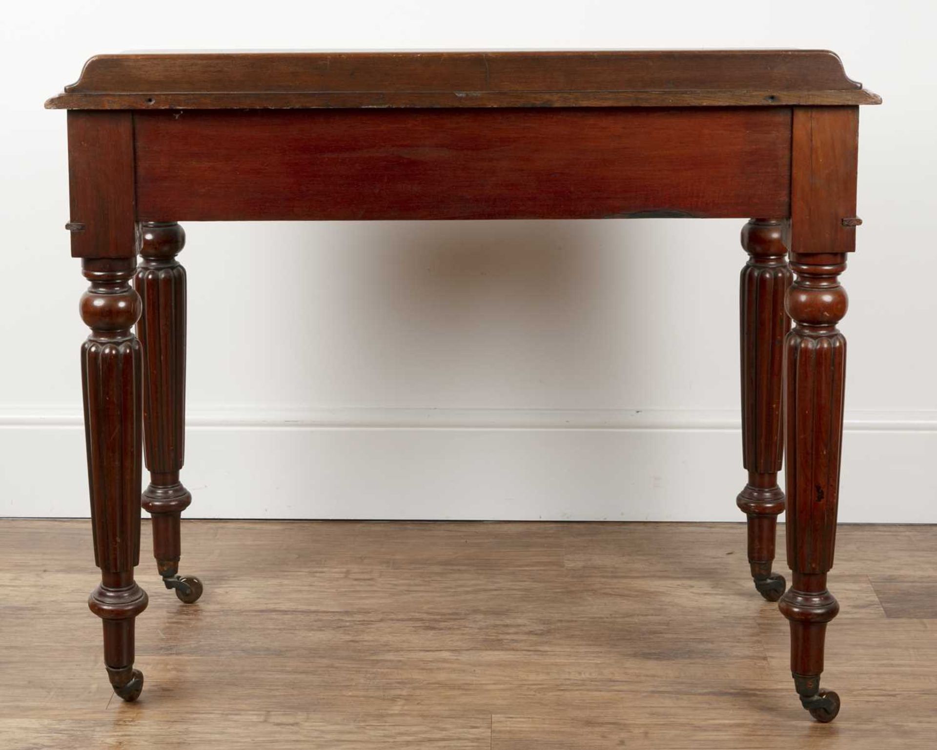 Mahogany side table Victorian, fitted two drawers, on reeded legs, 92cm wide x 51cm deep x 75cm high - Image 4 of 5