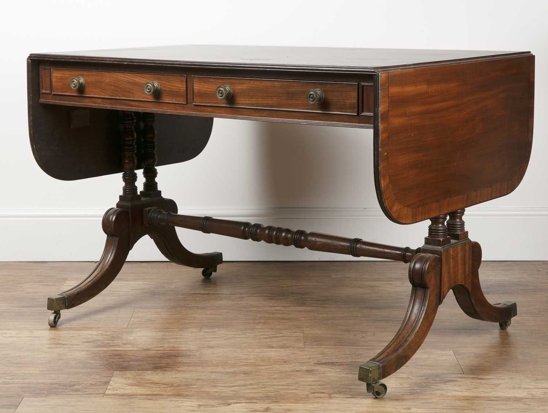 Mahogany and crossbanded sofa table 19th Century, with two fitted drawers and two dummy drawers, - Image 4 of 6
