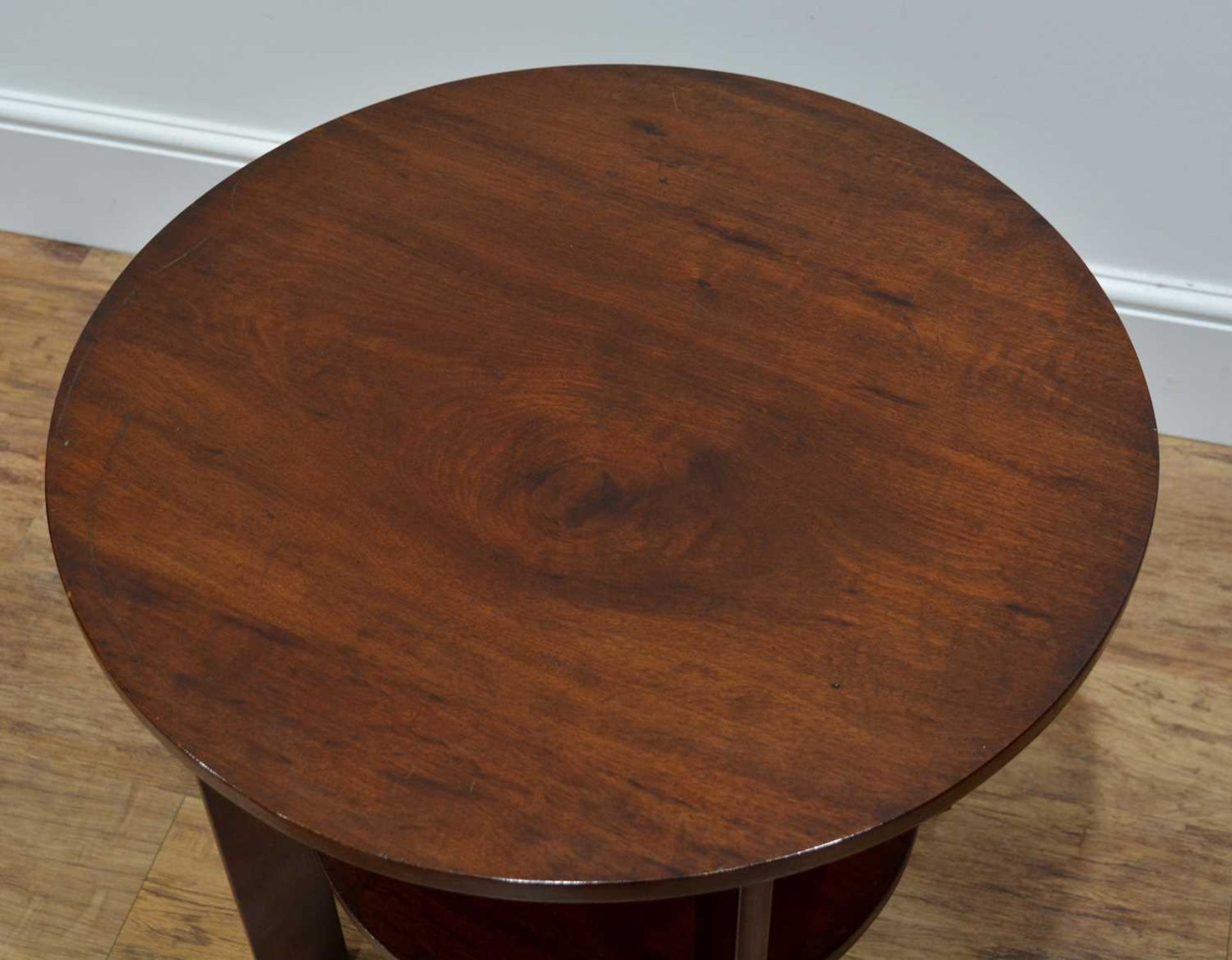 Art Deco mahogany, side or coffee table, with circular top and undertier shelf, unmarked, 60cm - Image 3 of 10