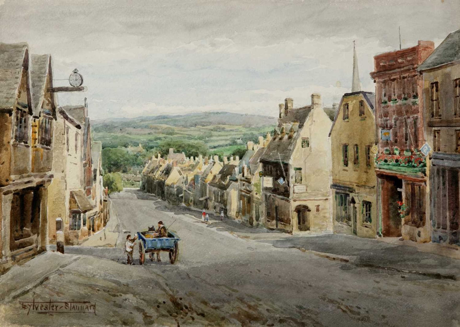 Henry John Sylvester Stannard (1870-1951) 'Burford from the Tolsey', watercolour, signed lower left,