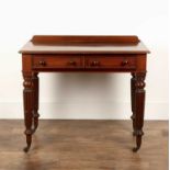 Mahogany side table Victorian, fitted two drawers, on reeded legs, 92cm wide x 51cm deep x 75cm high