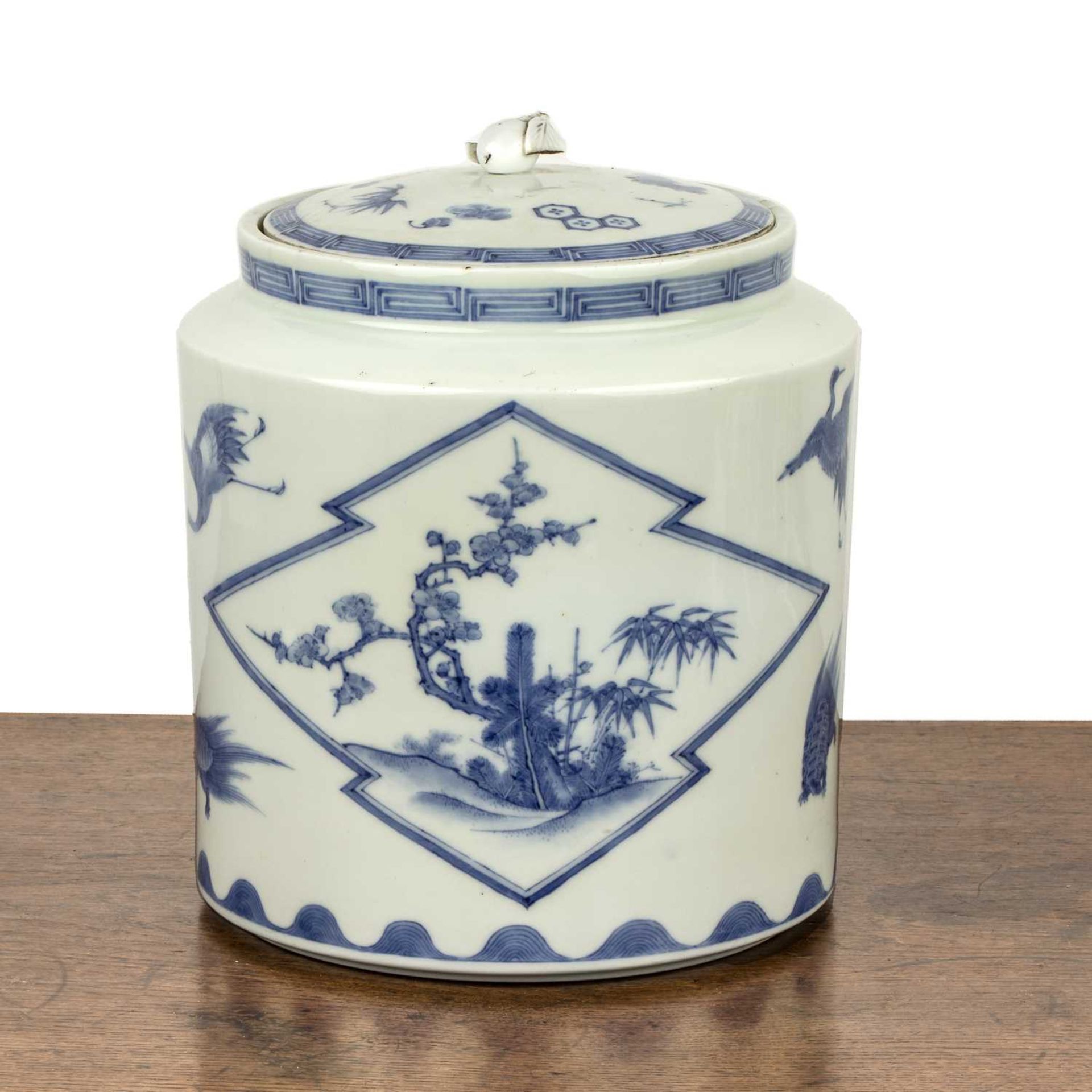 Hirado blue and white porcelain jar and cover Japanese, painted with stalks and panels of blossom - Image 2 of 4