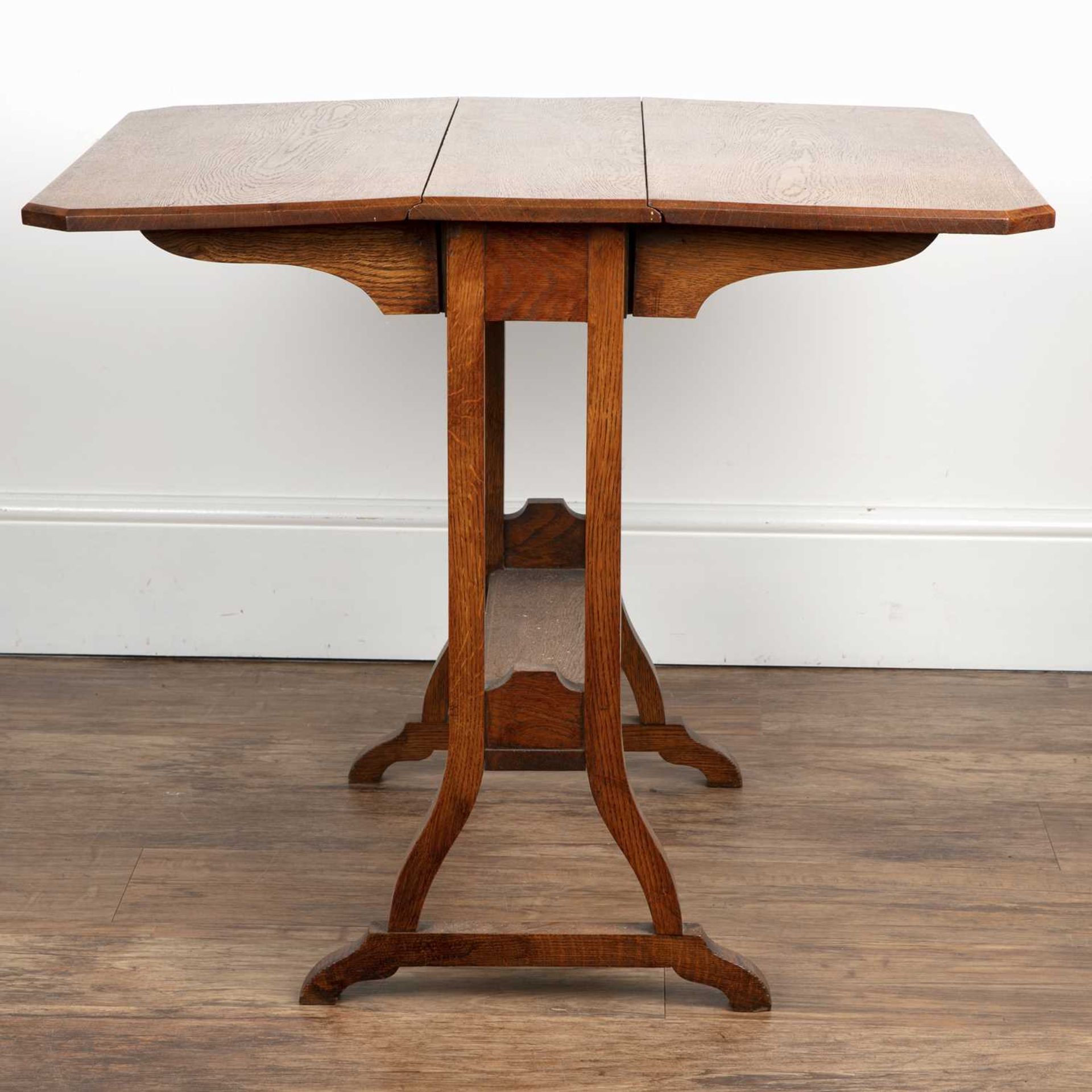 Oak small Sutherland table the top with canted corners, on shaped legs, unmarked, 20cm wide overall, - Image 4 of 6