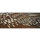 Part-silver canteen of King's pattern cutlery comprising of: silver plated handled knives with