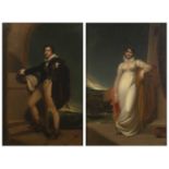 Attributed to George Henry Harlow (1787-1819) pair of full length portrait studies, oil on canvas,