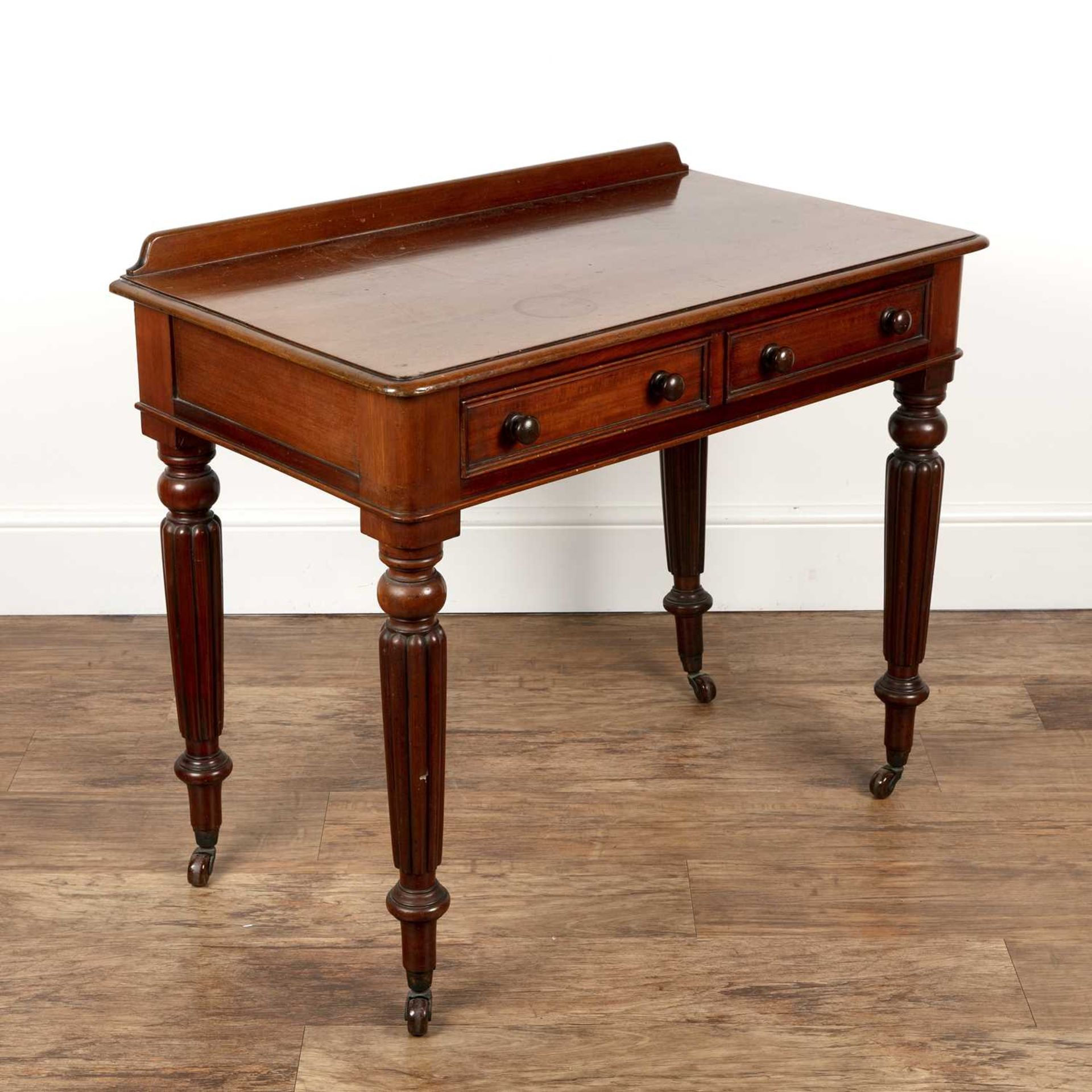 Mahogany side table Victorian, fitted two drawers, on reeded legs, 92cm wide x 51cm deep x 75cm high - Image 2 of 5