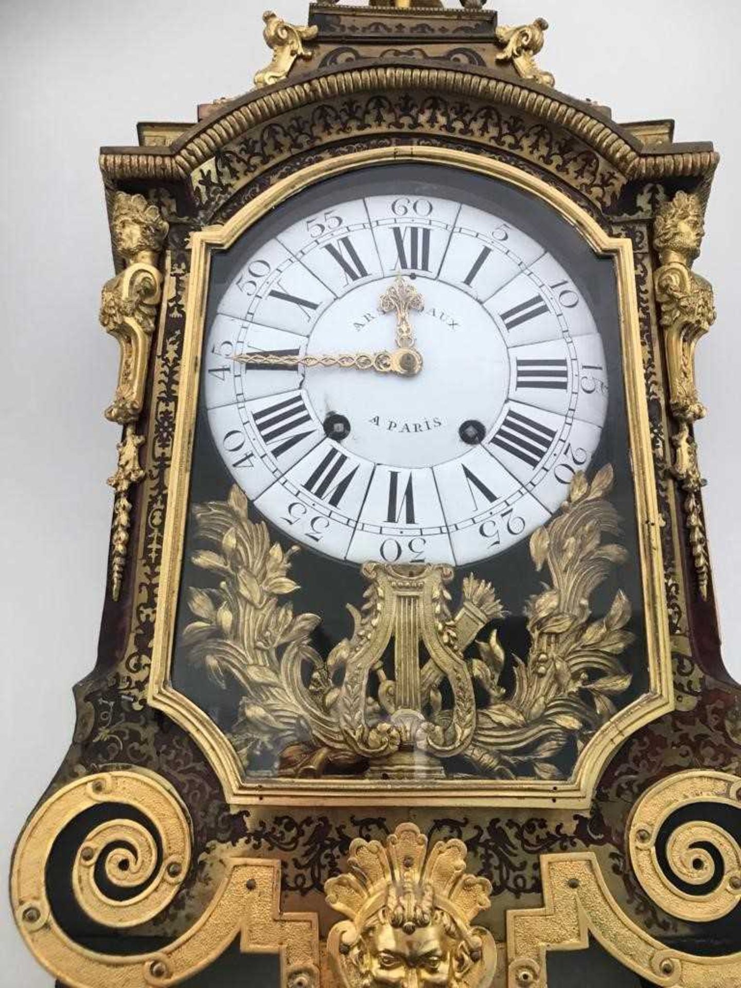 Boulle work bracket clock French, early 19th Century, the white enamel roman dial with Arabic five - Image 8 of 10