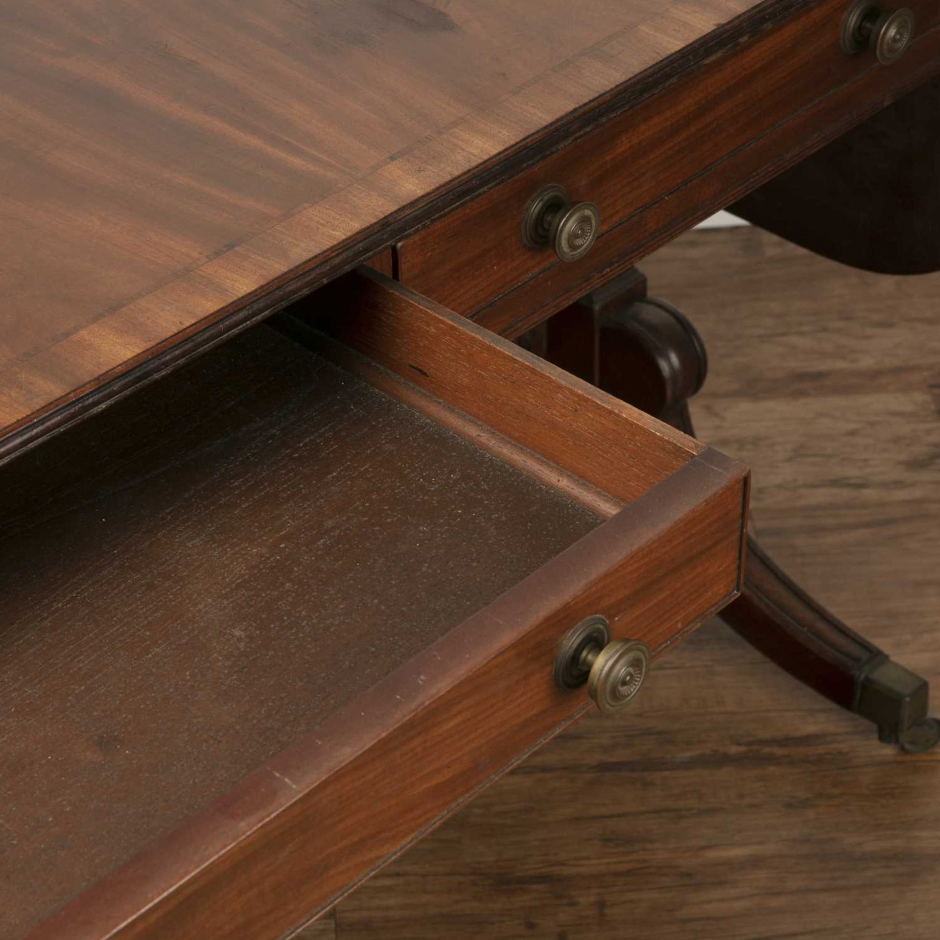 Mahogany and crossbanded sofa table 19th Century, with two fitted drawers and two dummy drawers, - Image 2 of 6