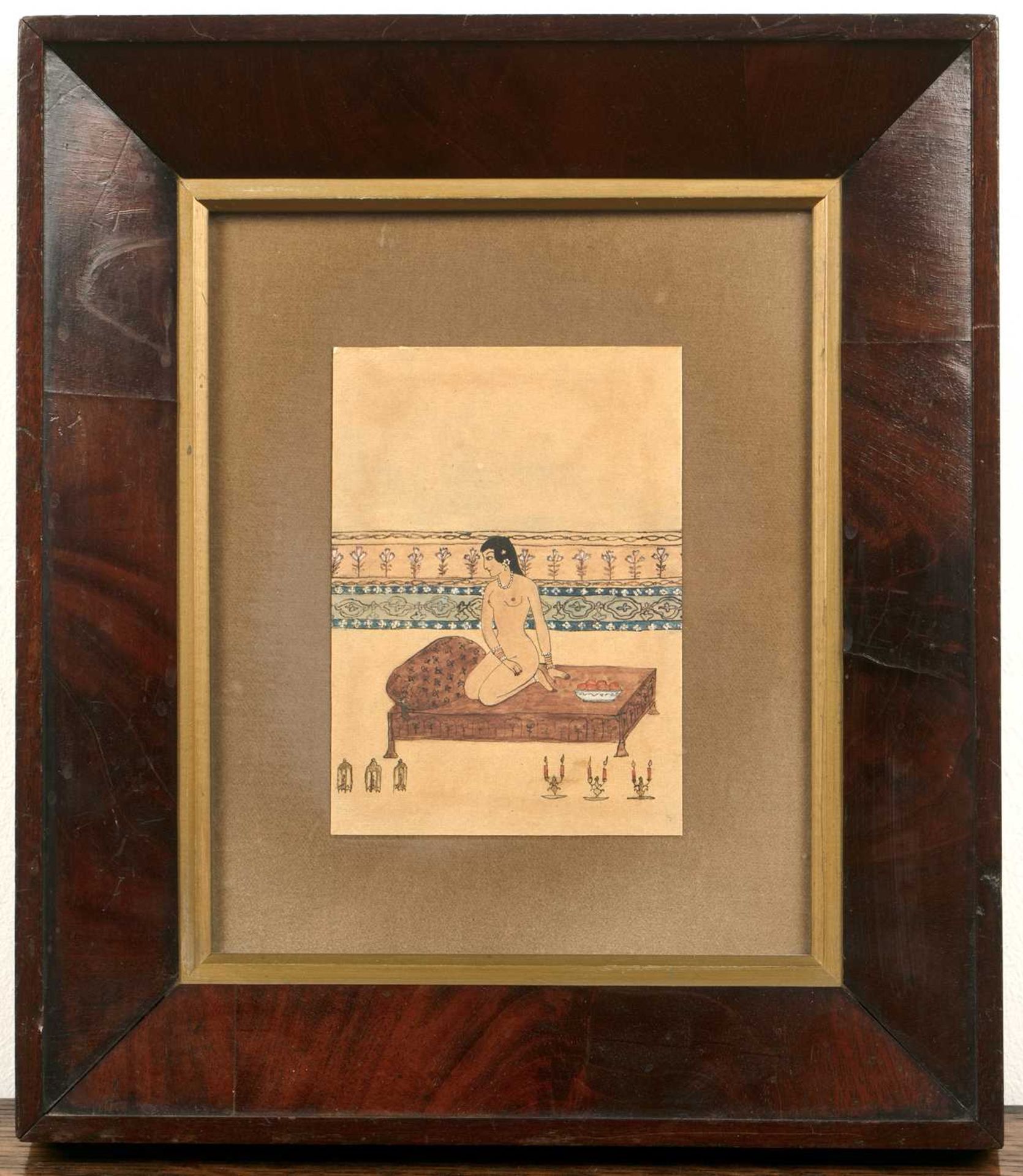 Persian School miniature study of a girl on a daybed, 13cm x 10cm Provenance: The collection of Paul - Image 2 of 3