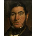 19th Century English School Portrait of a gentleman, with sideburns, oil on board, 10cm x 8cm, old