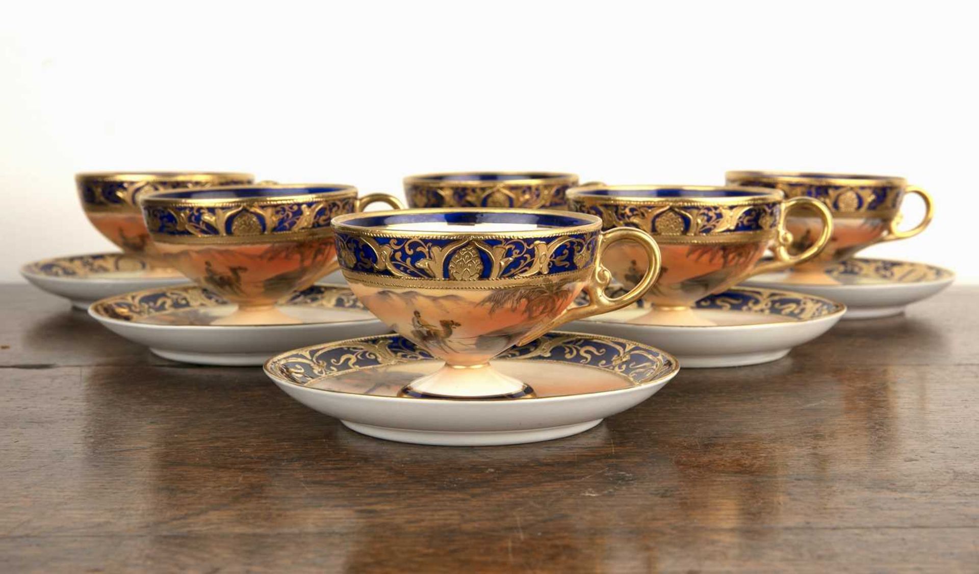 Cased Noritake porcelain tea set comprising of six cabinet teacups and saucers, decorated with - Image 2 of 3