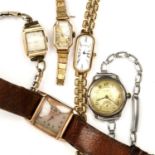 Collection of five wristwatches comprising of: a vintage white metal Longines example on bracelet