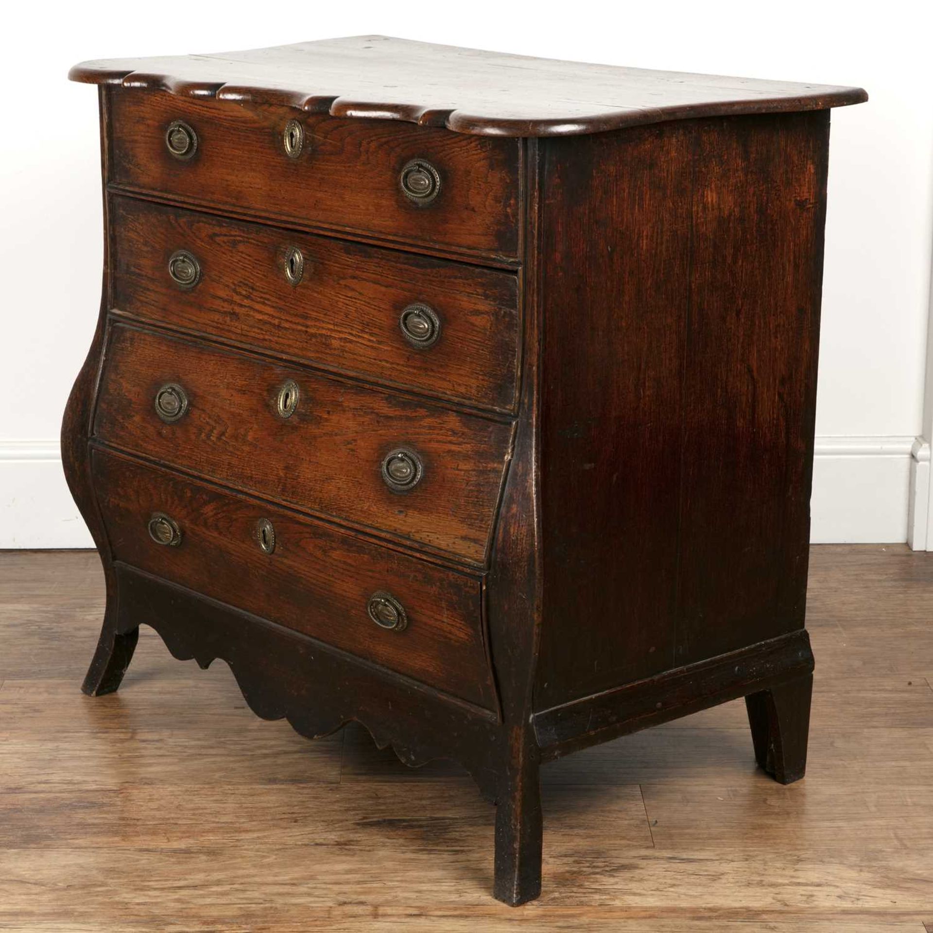 Bombe oak chest of drawers Dutch, 18th Century, 86cm wide x 52cm deep x 83.5cm high Provenance: - Image 3 of 6