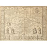 John Speede Map of Cambridgeshire, engraving, decorated with aerial plan of Cambridge, figures,