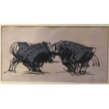 Roland Jarvis (1926-2016) Fighting bulls, signed in pencil and dated '54, woodcut, 32 x 62cm; and