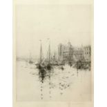 Rowland Langmaid (1897-1956) Billingsgate from the Pool, etching, pencil signed in the margin, 29