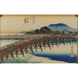 Utagawa Hiroshige 'Okazaki Tenshin no Hashi', woodblock in colours, 21.5 X 34.5cm; together with two