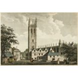 Edward and Michelango Rooker 'Magdalen College, Oxford', engraving, hand-coloured, 31 x 45cm; two