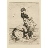 Pierre Billet (1837-1922) Washerwomen, Les Laveuses, signed with initials in the plate, etching,
