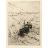 Nelson Dawson (1859-1941) Steamer run aground, signed with initials in the plate, 22 x 16cm