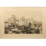 20th century Continental school A town with abbey, indistinctly inscribed in the plate, etching,