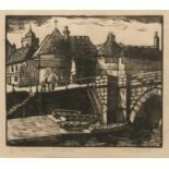 Miss L * H * Barbrook (exh. 1917) 'The Barbican, Sandwich', woodcut, pencil signed, titled and