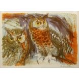 David Koster (1926-2014) Two owls, signed in pencil and no. 66/75, lithograph, 53 x 74cmLight