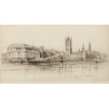 Sydney R. Jones (1881-1966) The Houses of Parliment from the Thames, etching, pencil signed in the