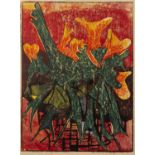 Bruce Onobrakpeya (b.1932) 'Basket of flowers', linocut, numbered EP 2-18-25, signed, titled and