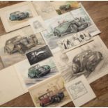 Victor Hammond (20th Century) Group of 1930s original car studies including an SS Jaguar 1938, a