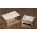 Two silver cigarette boxes The larger rectangular example with inscription that reads 'Maynards