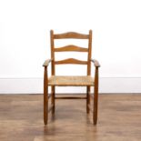 Lawrence Neale (Contemporary) Oak, child's chair with rush seat, marked to the back leg, 64cm high