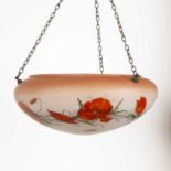 Glass plafonnier 1930's/40's, with reverse painted poppy flowers, 39cm in diameter overall With some