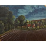 20th Century British School 'Untitled farmland scene with house', oil on board, unframed, 47cm x