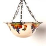 Glass plafonnier 1930s with enamel painted leaves and fruit to the exterior, with enamel painted