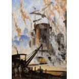 J A Johnston (20th Century School) 'The iron works', watercolour, signed lower right, 40cm x 28cm