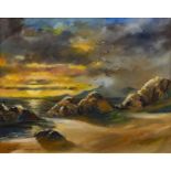 Allan Perera-Liyanage (b.1952) 'Sunset along the west coast, Scotland', acrylic on canvas, signed