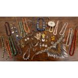 Collection of costume jewellery Including: bead necklaces, agate necklaces, silver and white metal