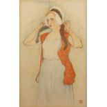 Armand Rassenfosse (1862-1934) 'The Studio peasant girl', coloured lithograph, with printed