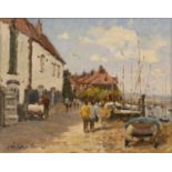William Burns (1923-2010) 'The Quay, Overy Staithe, Norfolk', oil on board, signed lower left,